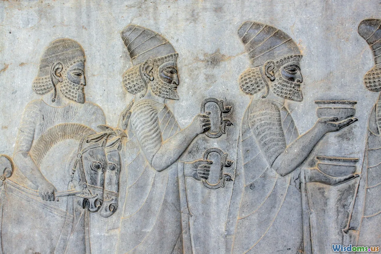 Apadana reliefs, multicultural court, tribute bearers, Aramaic script