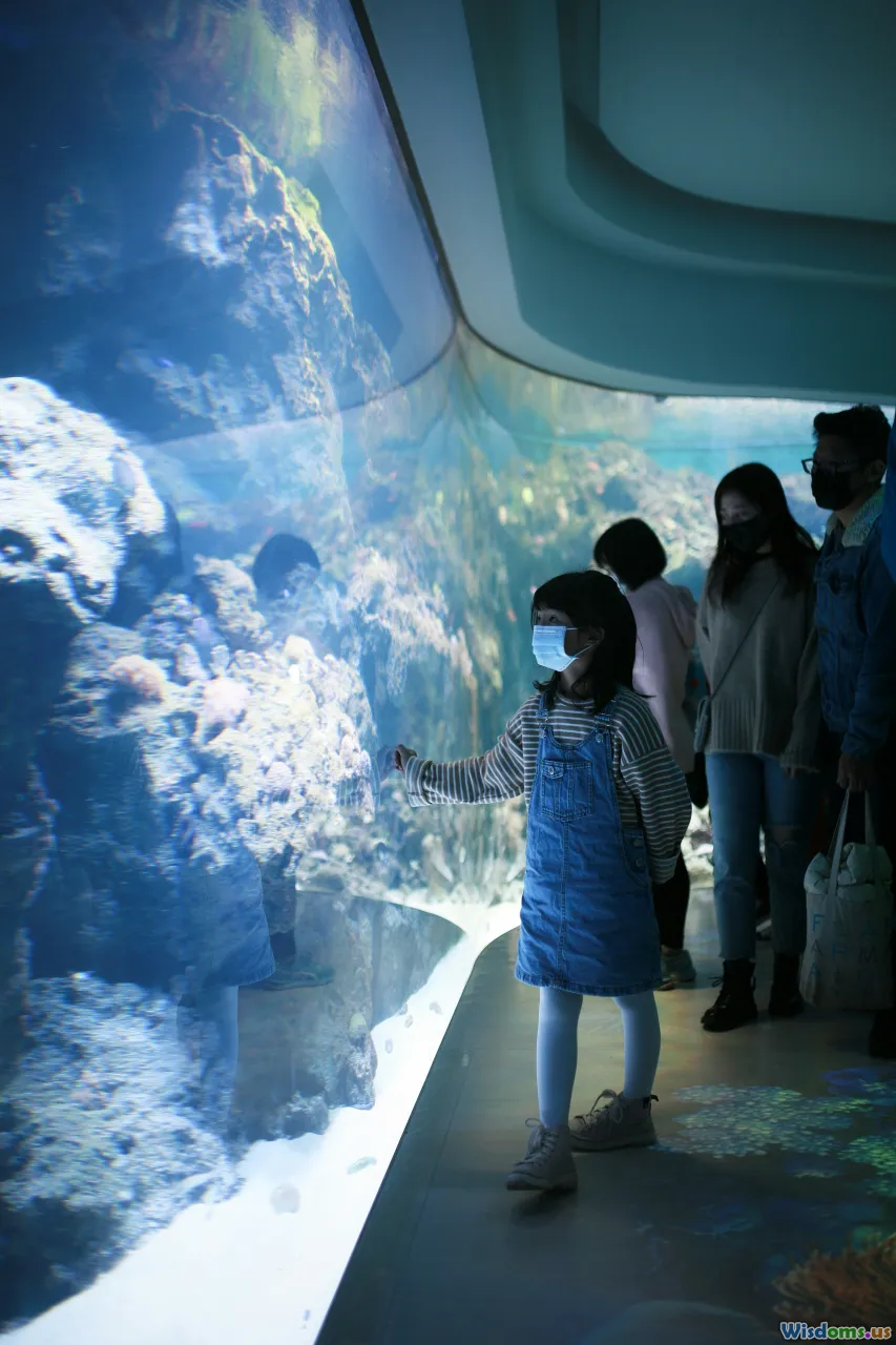 aquarium, family in science center, city zoo, city planetarium