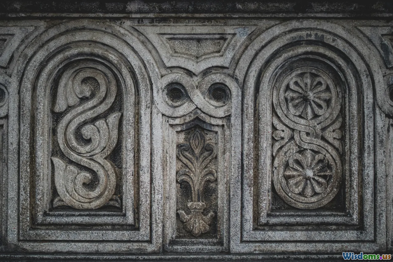 architecture, occult symbols, stone carvings, gothic details