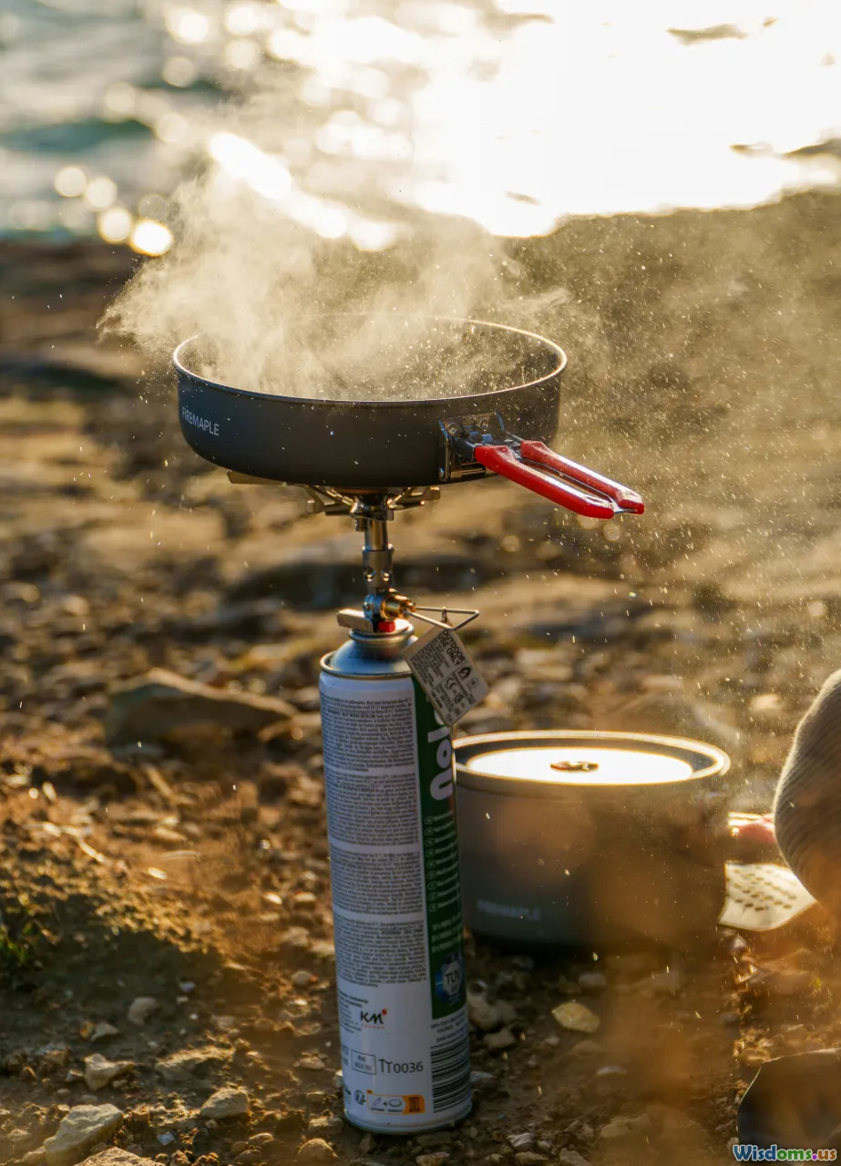 camp cooking, dehydrated meals, water bottles, stove