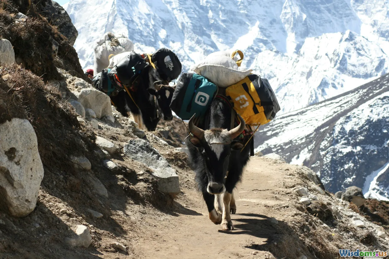carrying equipment, Nepalese Sherpas, teamwork, mountain hike