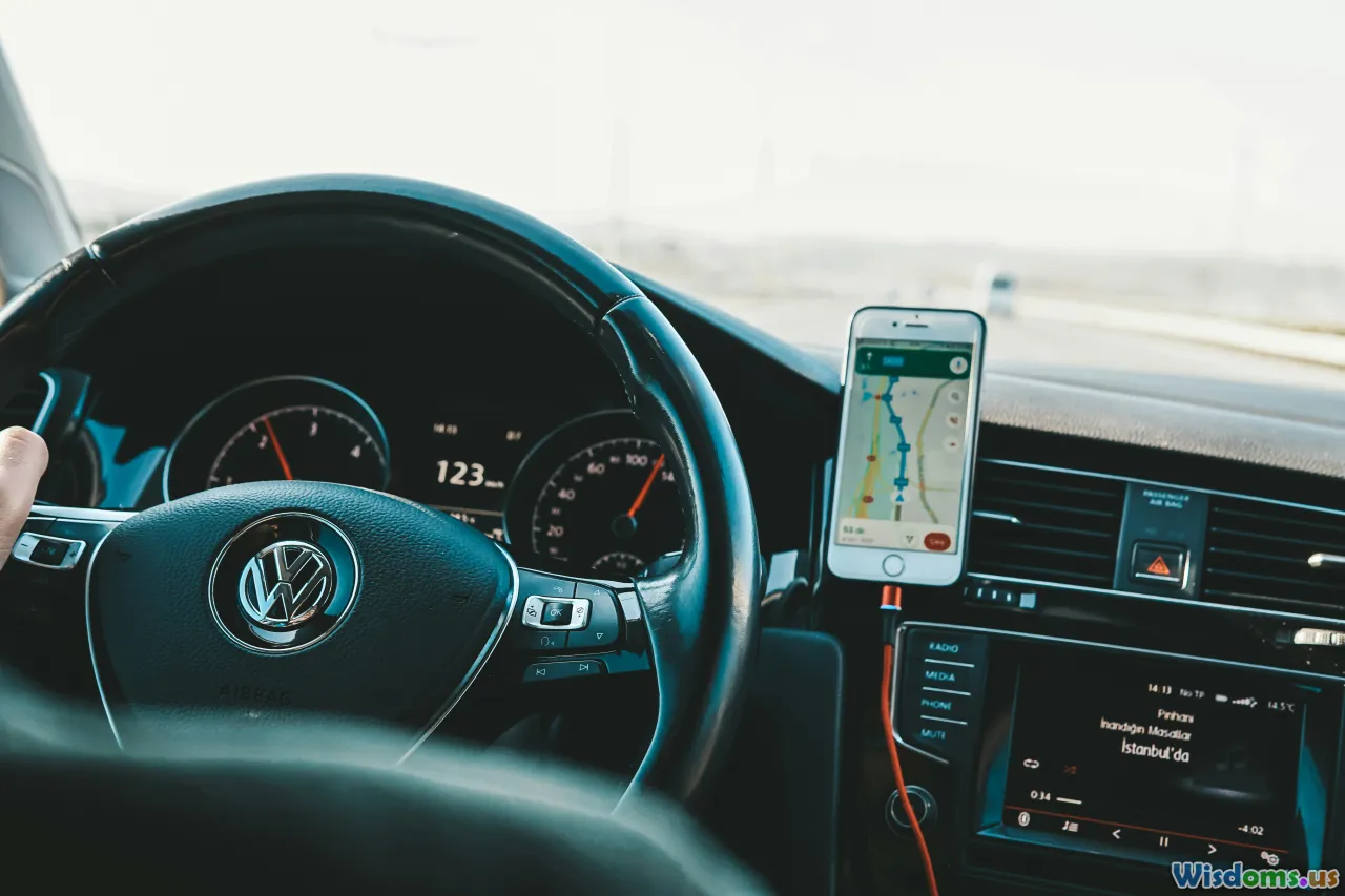checklist, steering wheel, phone charger