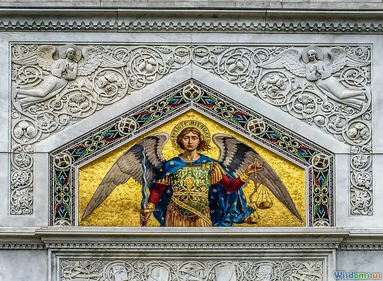 Christian crosses, eagle emblems, sanctuary mosaics, religious festivals