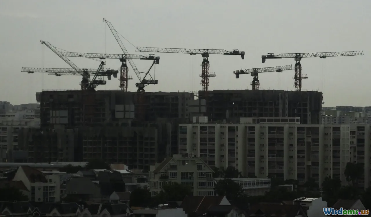 construction cranes, busy intersection, urban renovation, mixed-use building