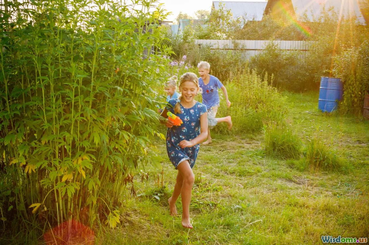 happy family, garden harvest, laughing children, sunlit yard
