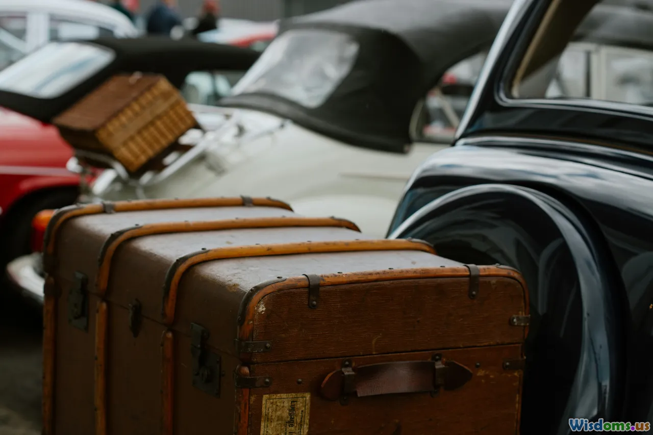 happy travelers, road trip couple, car with luggage