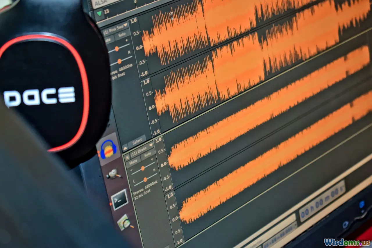 mixing console, waveform, headphones, studio