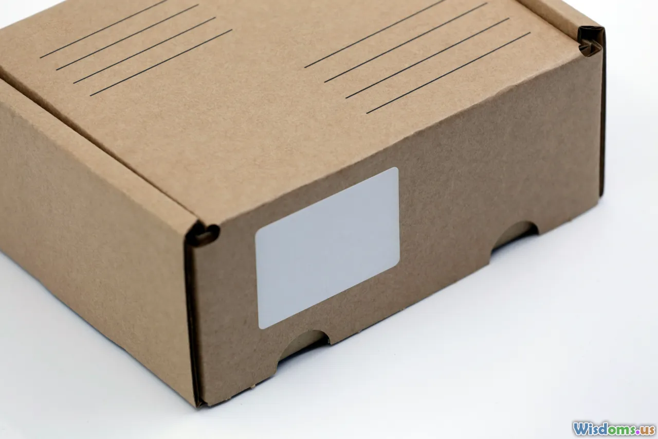 price tag, calculator, shipping box, barcode