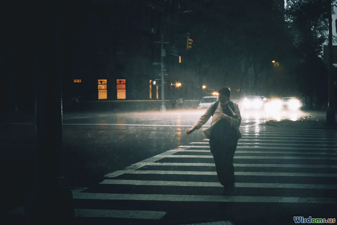 raccoon crossing, night city, road, pedestrian