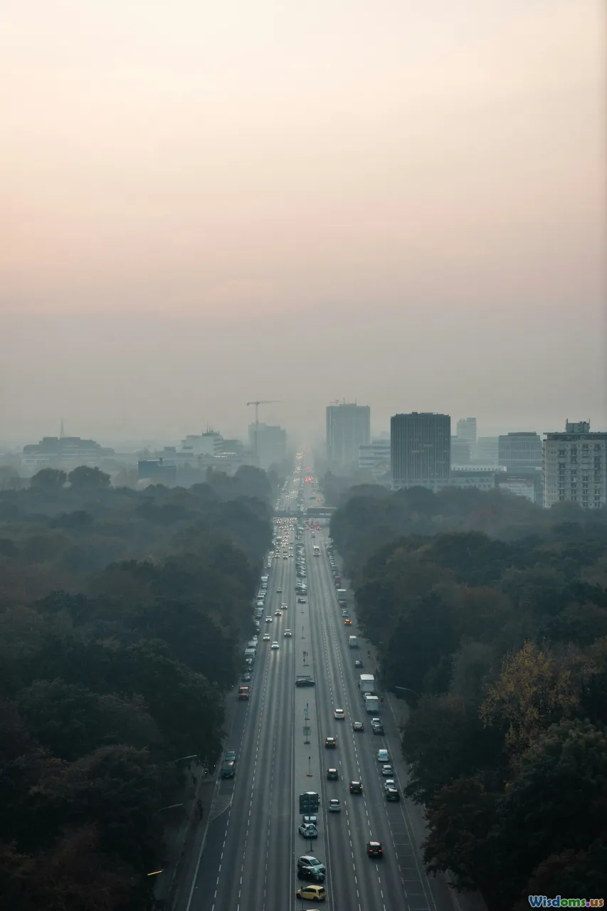 traffic congestion, city pollution, cars, urban skyline