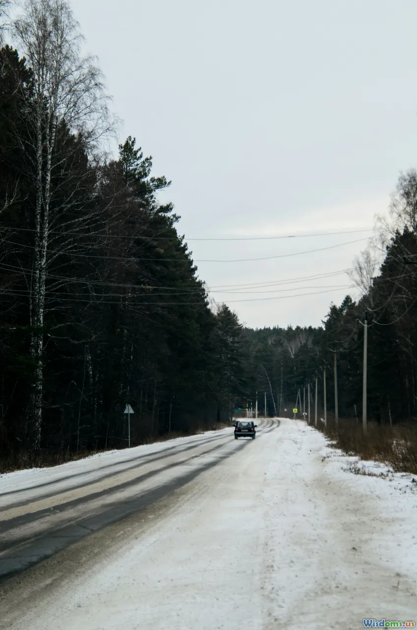 winter road, EV dashboard, long highway