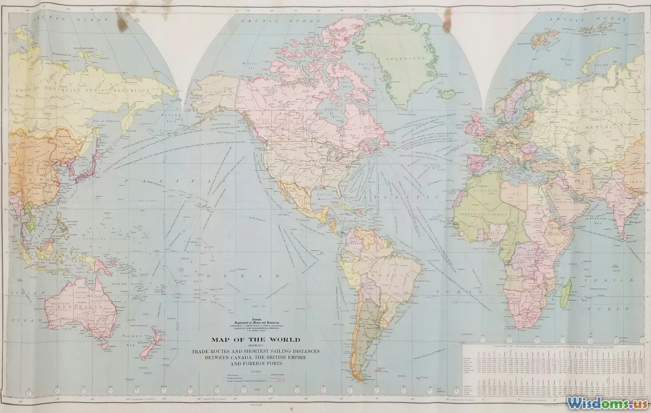 world map with sea routes, historic and modern trade, supply chain, coastline comparison
