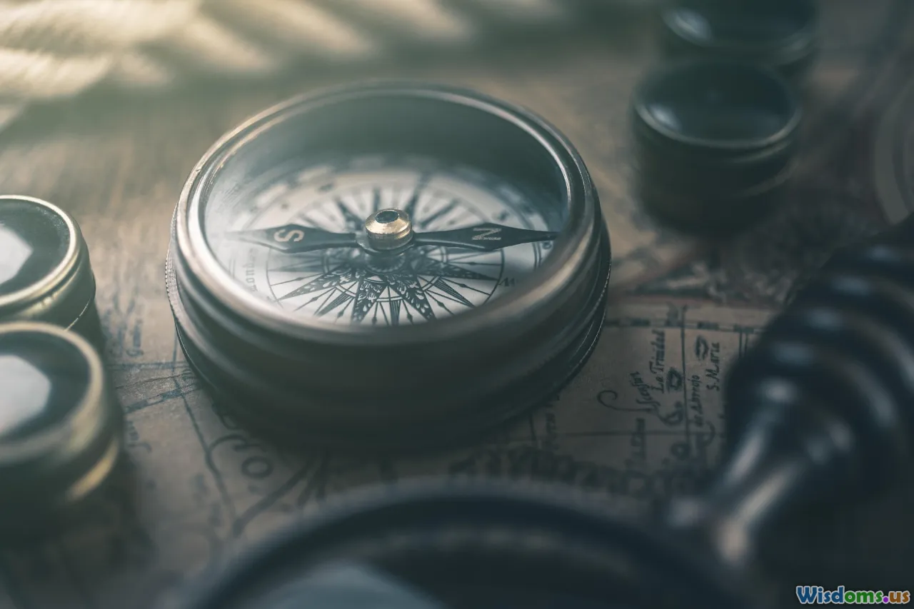 compass, map, lighthouse, path