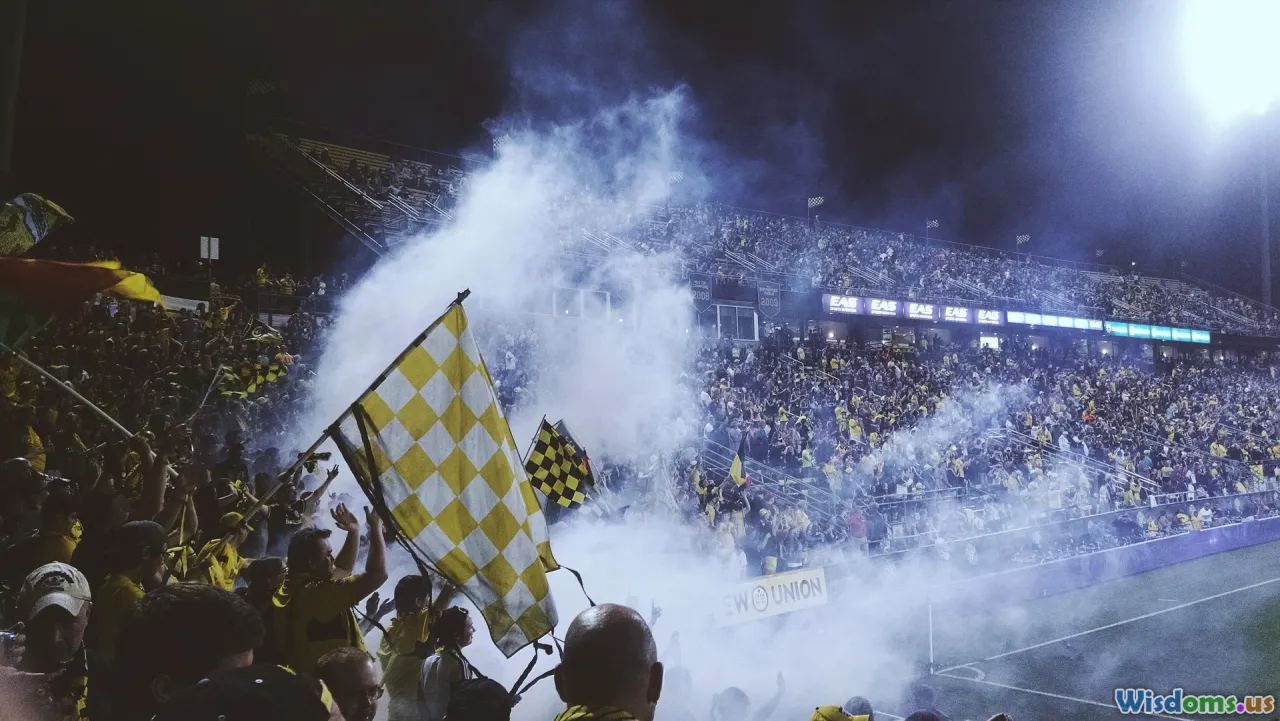 crowd with phones, happy fans, shared experience, modern stadium