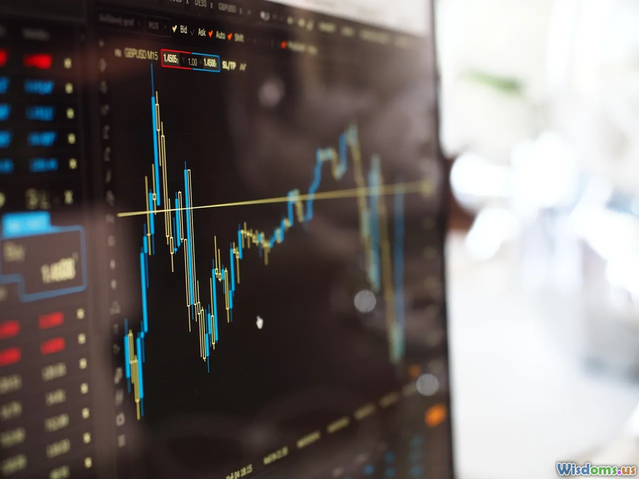 finance data, analyst desk, charts, magnifying glass