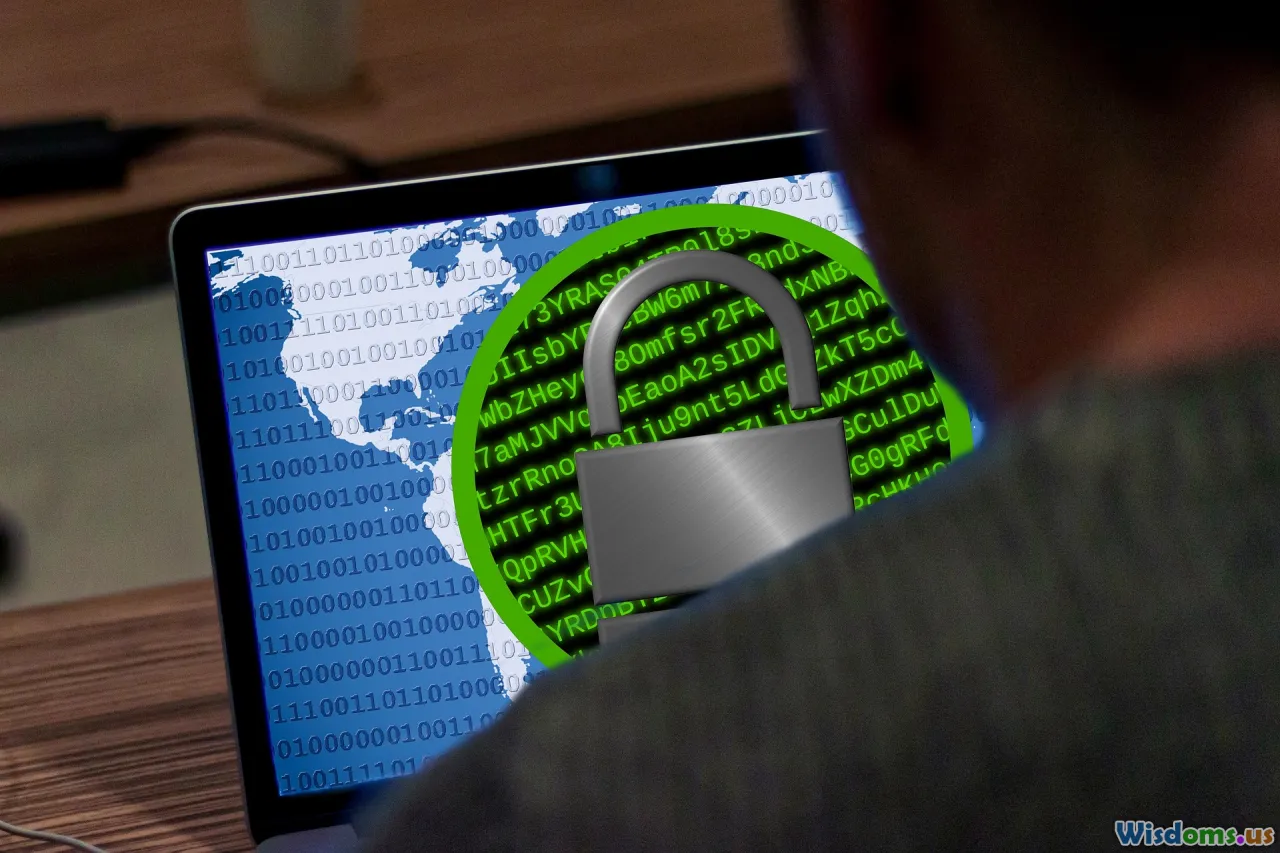 hospital computer, lock screen, encryption, hacker in shadows