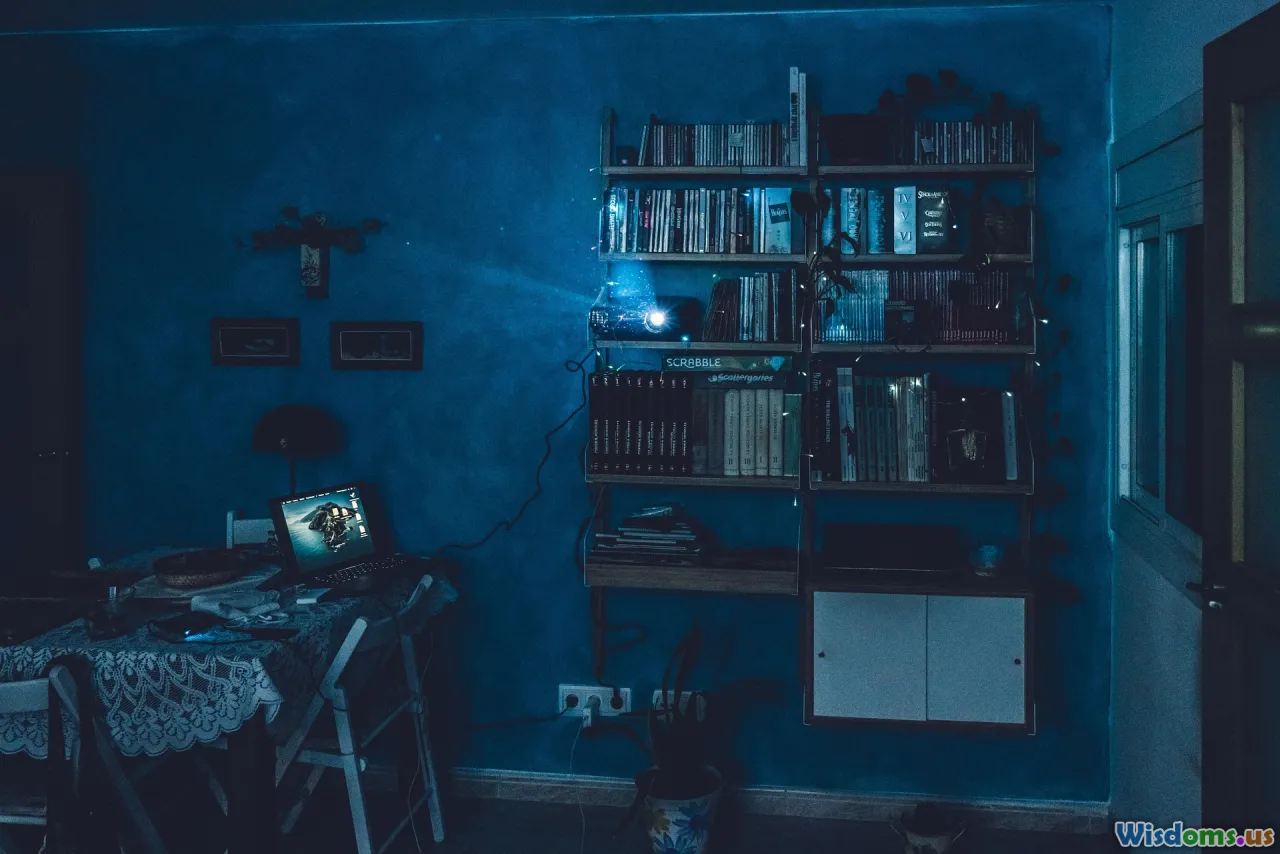 movie camera, ghost story book, spooky mural, retro car