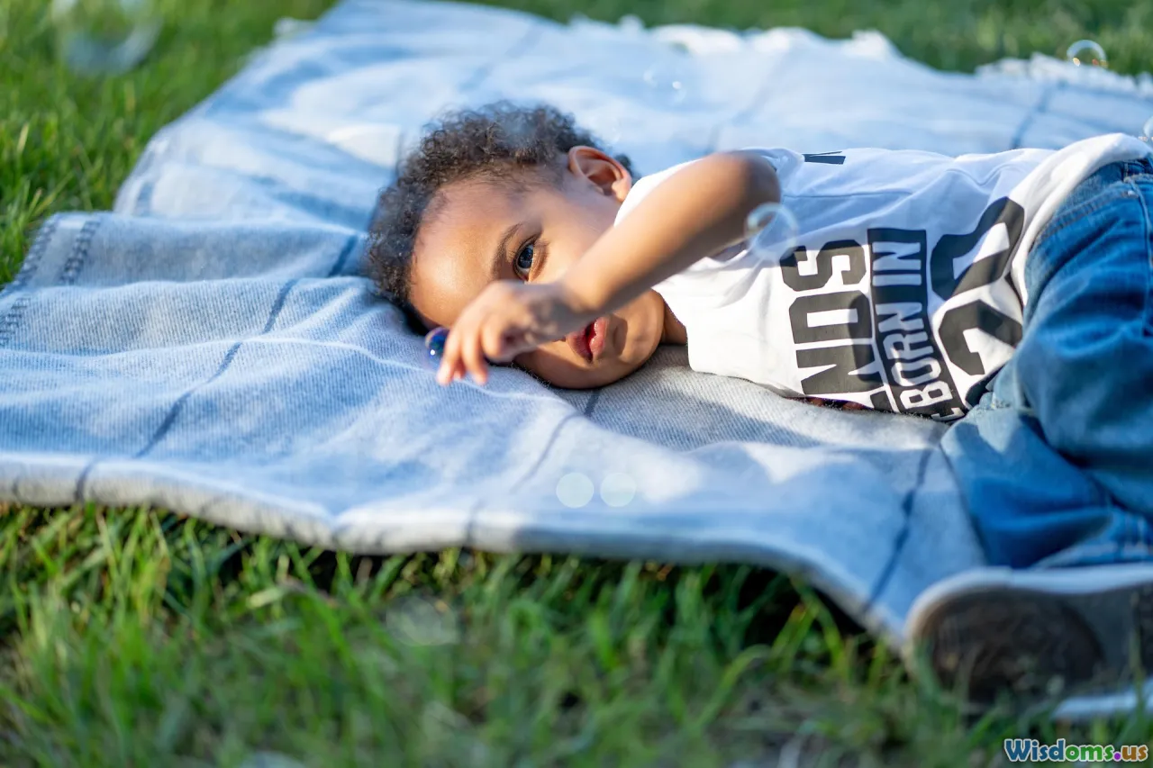 outdoor theater, summer crowd, dusk in park, blankets on grass