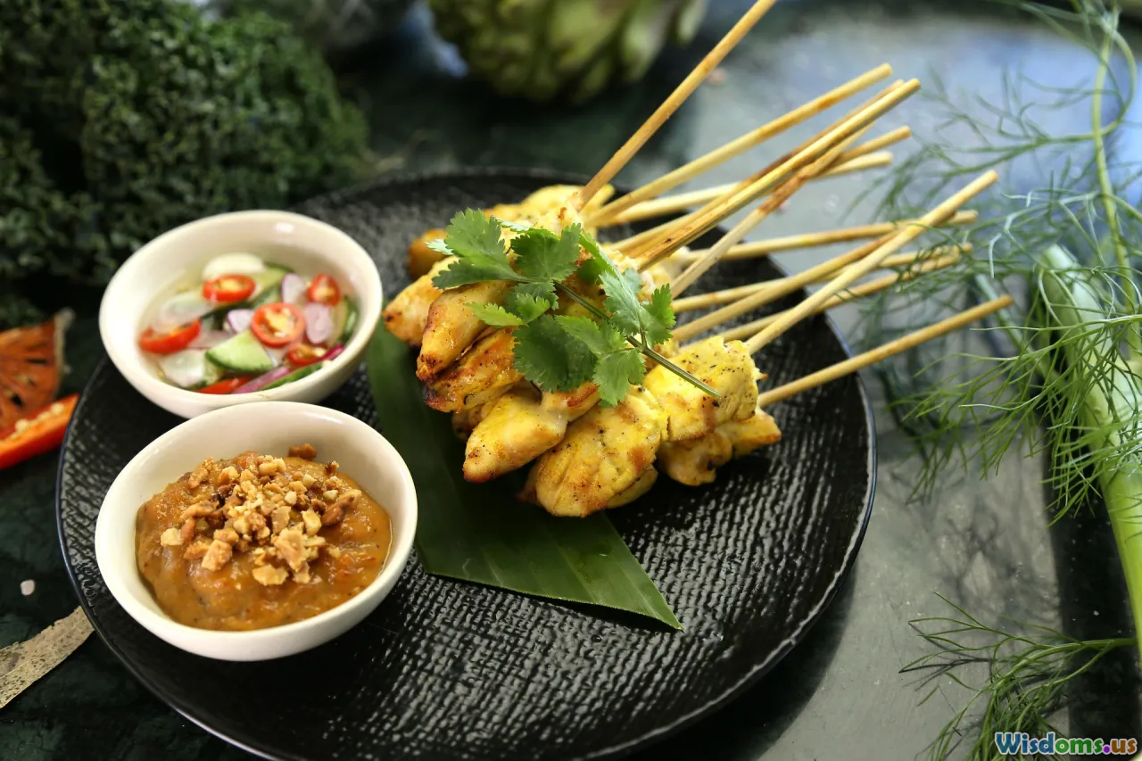 satay, Thai skewers, peanut sauce, family eating
