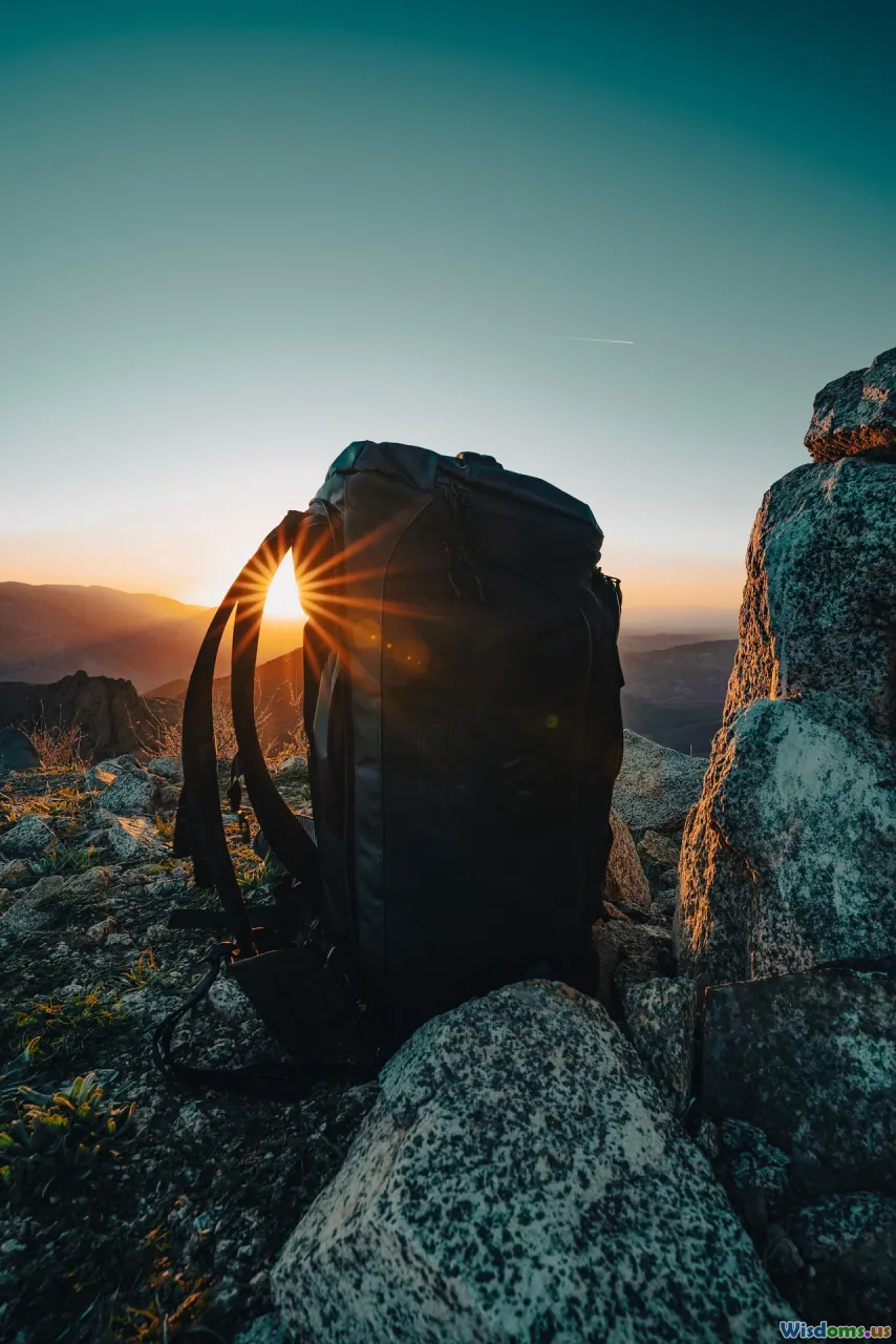 sunrise mountains, backpack silhouette