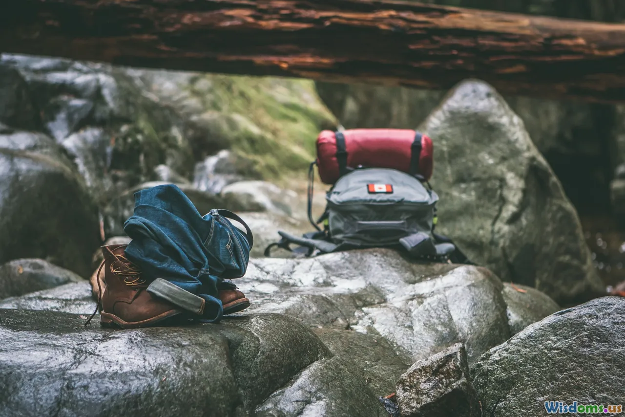wet gear, jungle boots, soaked backpack, clothing drying