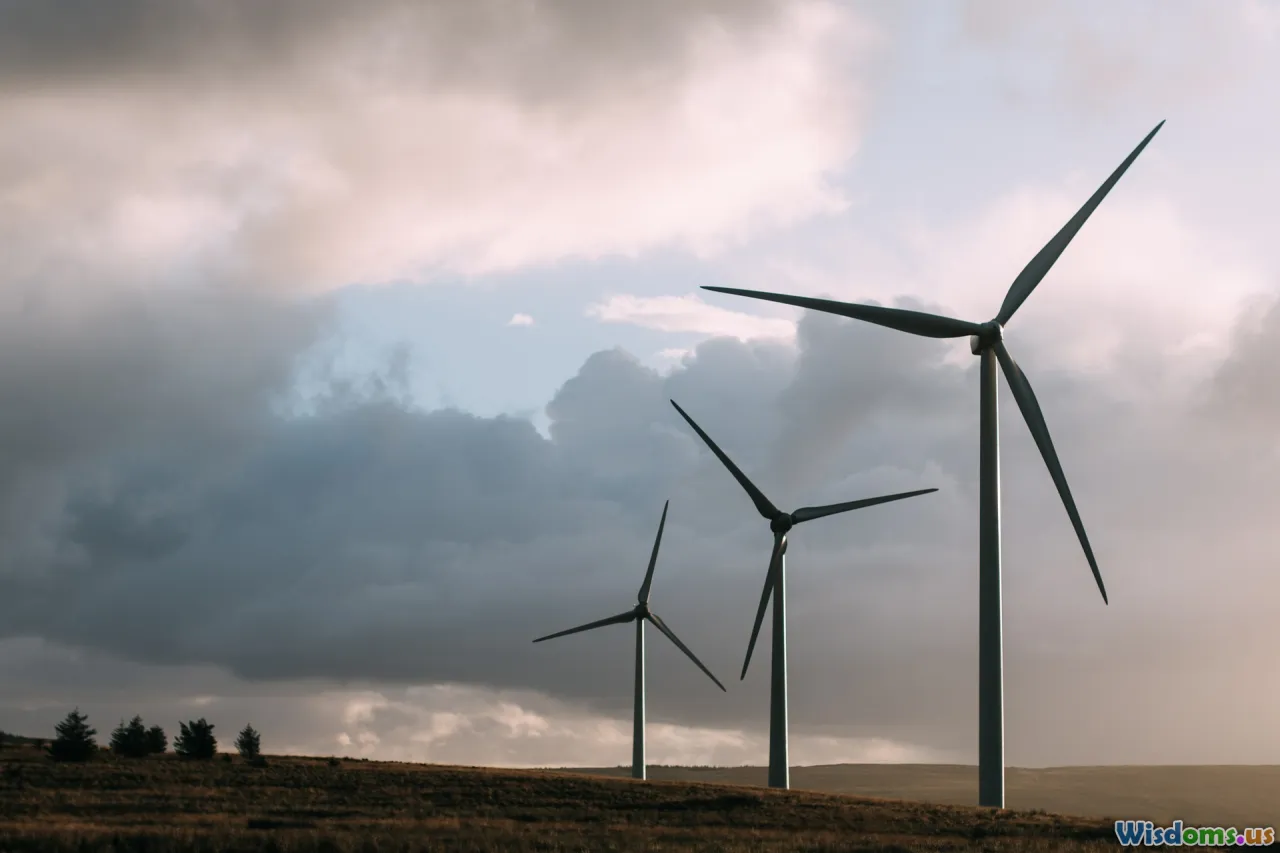 wind turbines, solar panels, grid, batteries