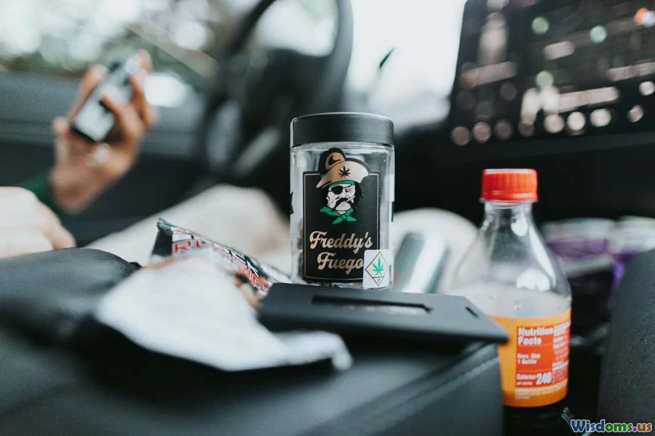 cannabis leaf, prescription bottle, car interior