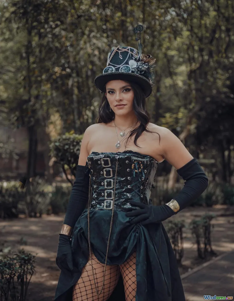 corset, lace gloves, bonnet, Victorian dress