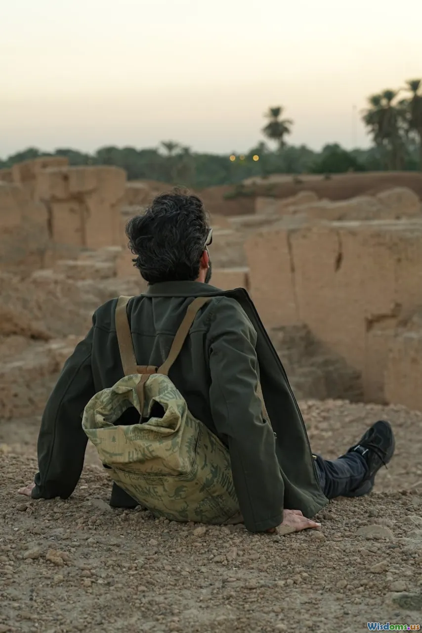 dawn, horizon, contemplation, ancient site, reflection