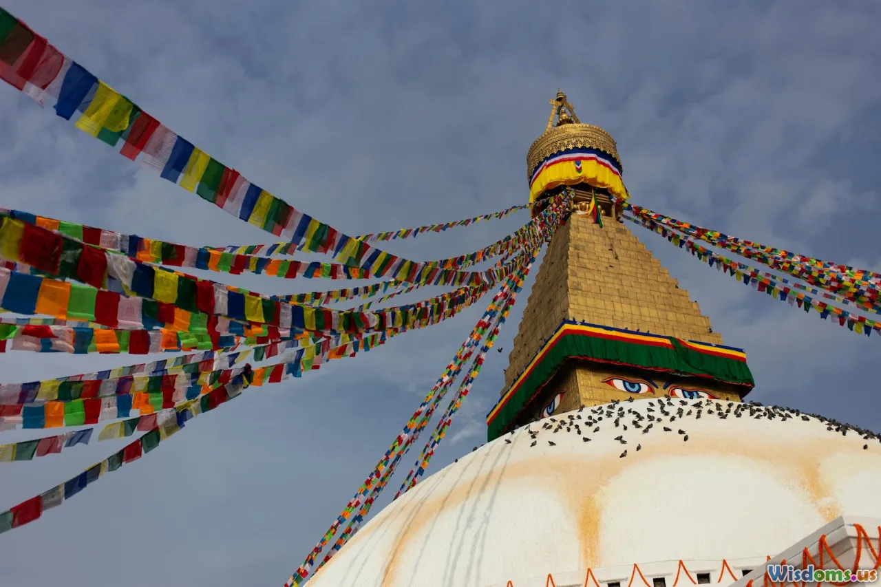devotees, prayer flags, Bodh Gaya, monks