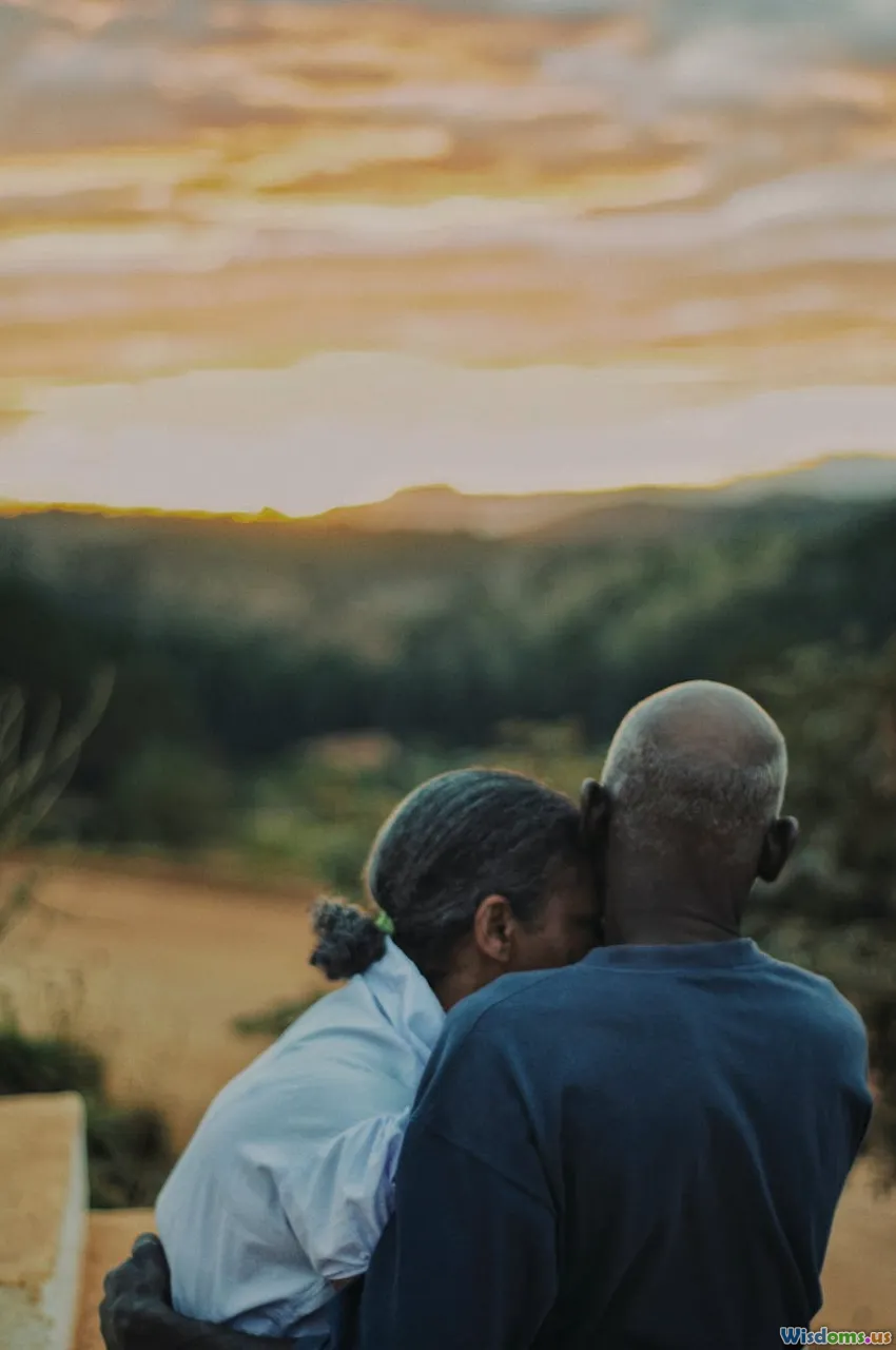 elderly couple, sunset, solitude, togetherness