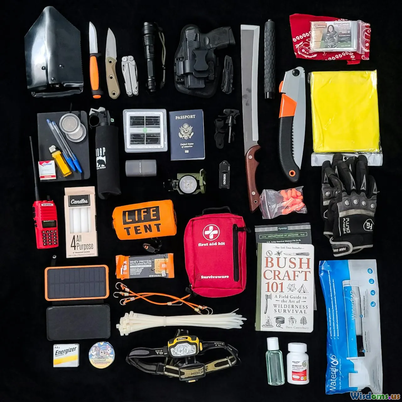 fire starters, gear flat lay, outdoor, camping