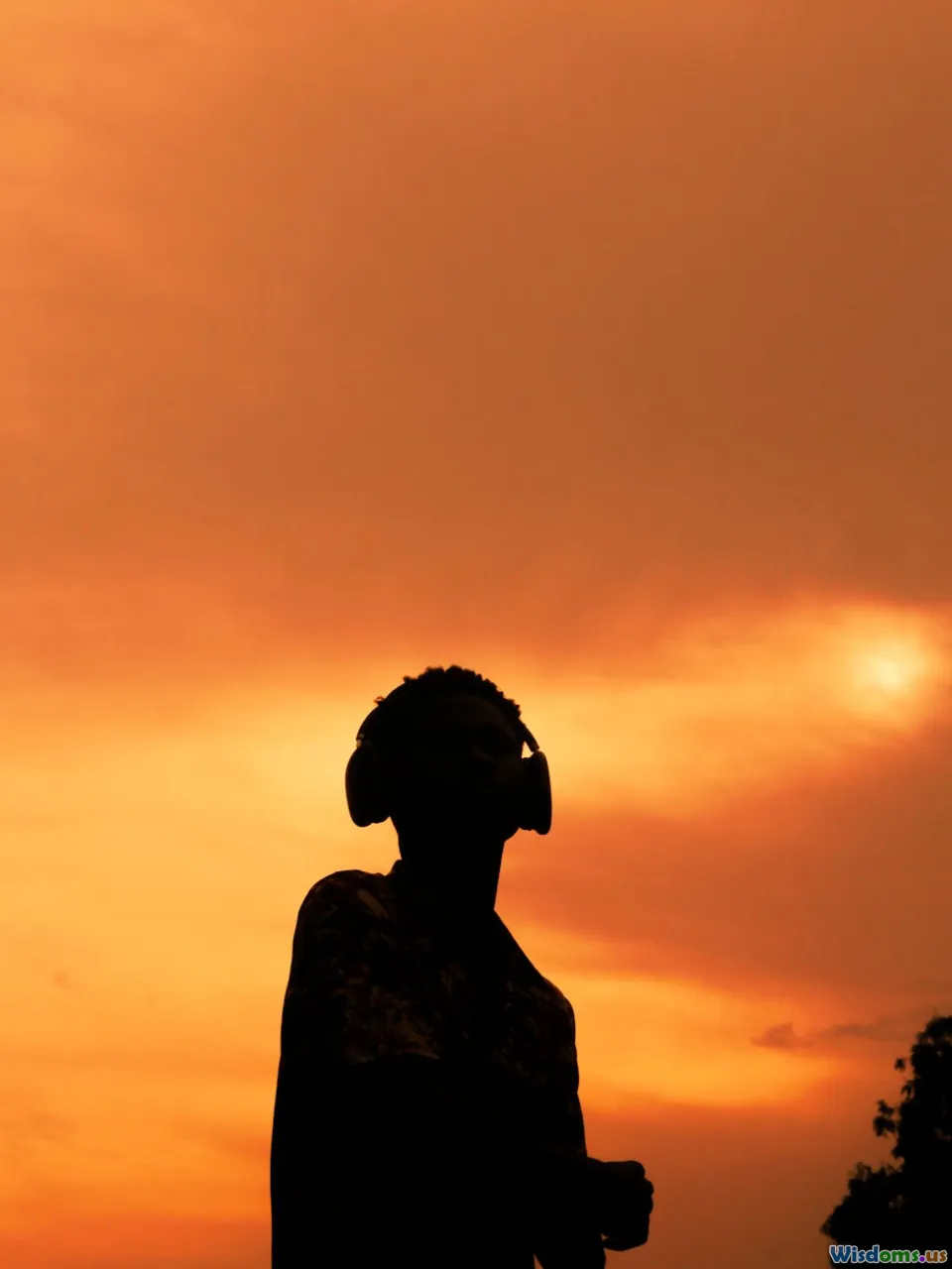 headphones, sunset, music journey