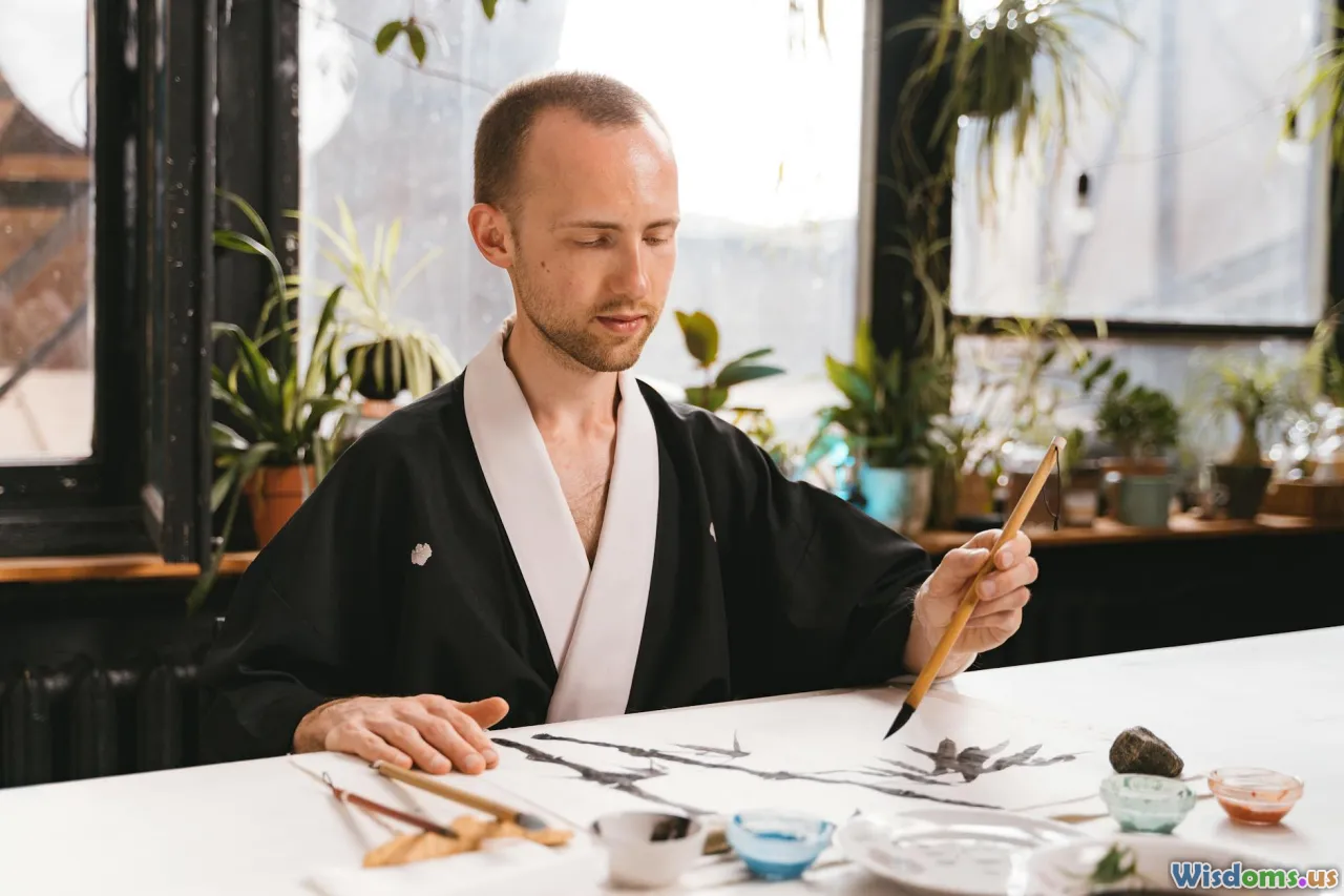 mindfulness, focused artist, calm workspace, analog tools