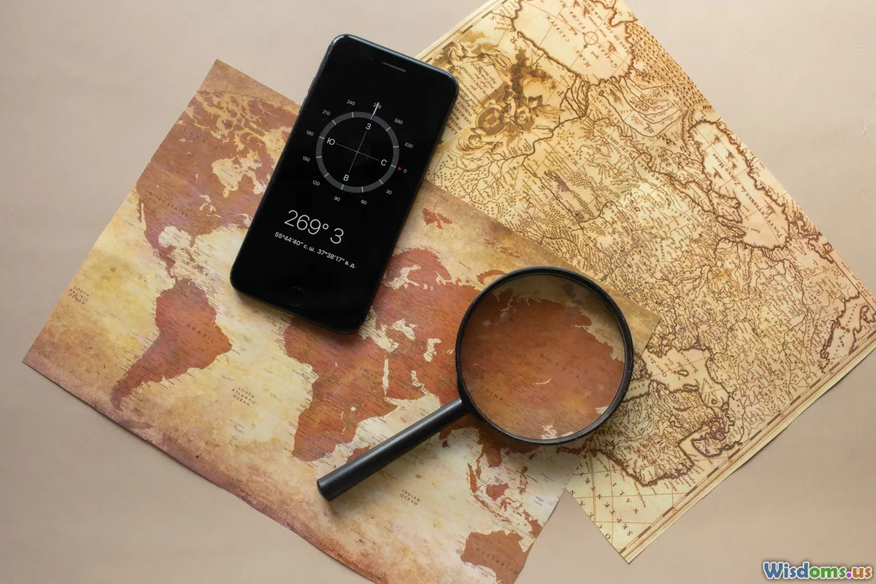 offline map, smartphone navigation, paper map, compass