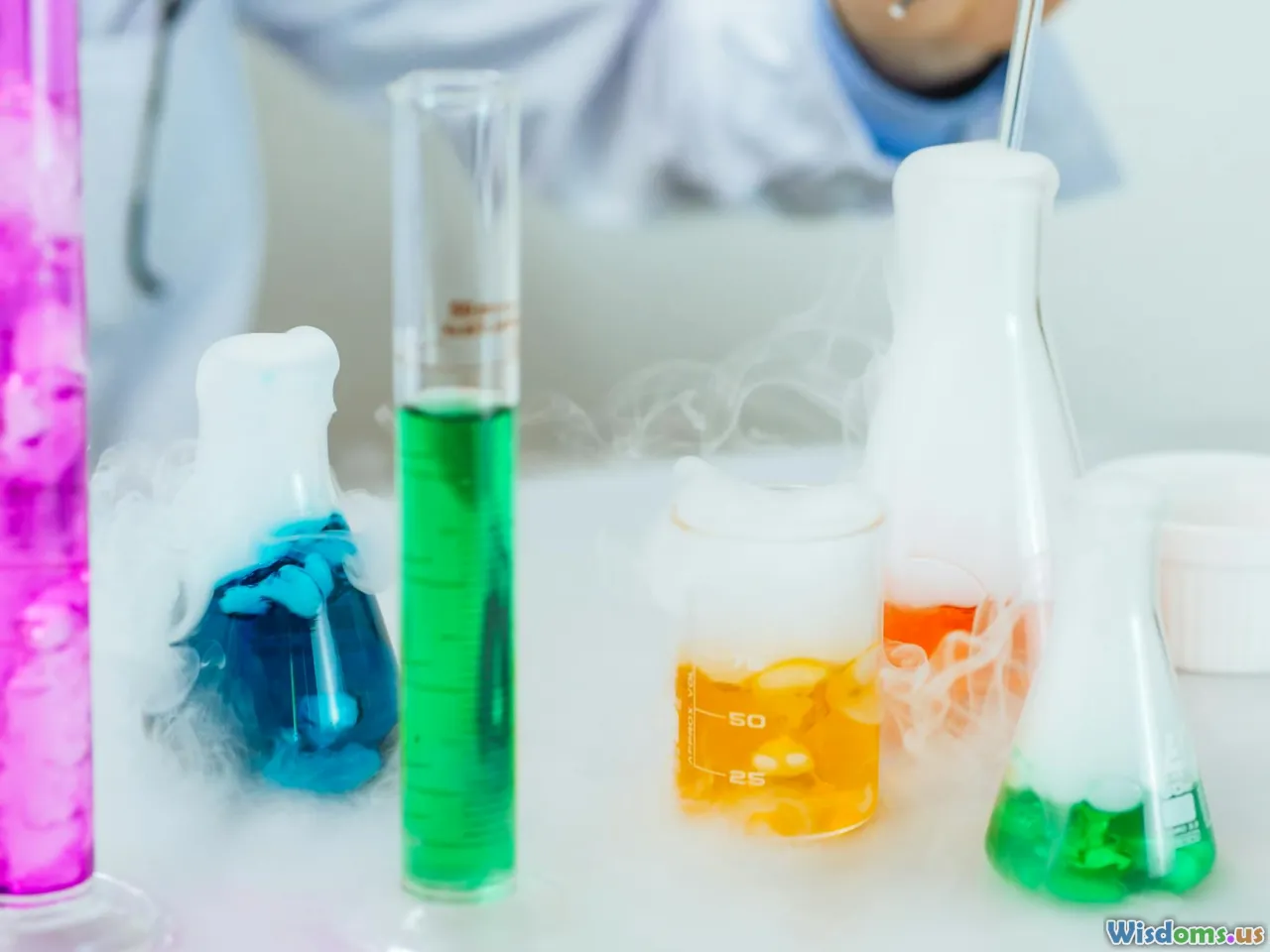 oscillating reaction, chemistry colors, lab glassware, b-z reaction