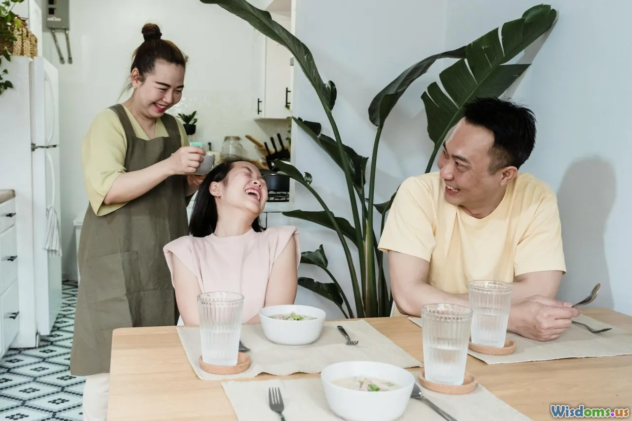 parent and teen, everyday routine, laughter, kitchen table