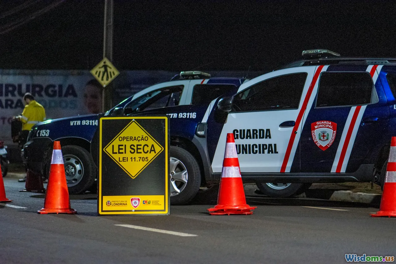 police checkpoint, night lights, cones