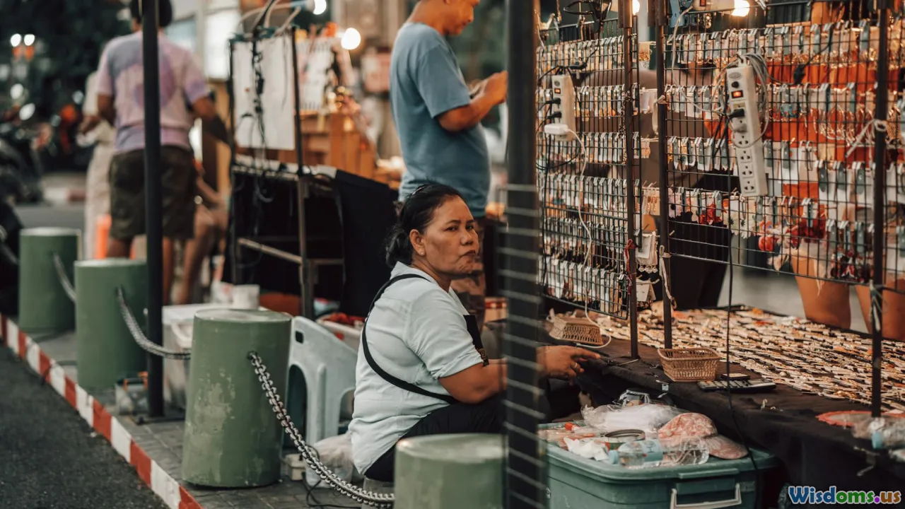 pop-up market, street vendor, cafe seating, local shop