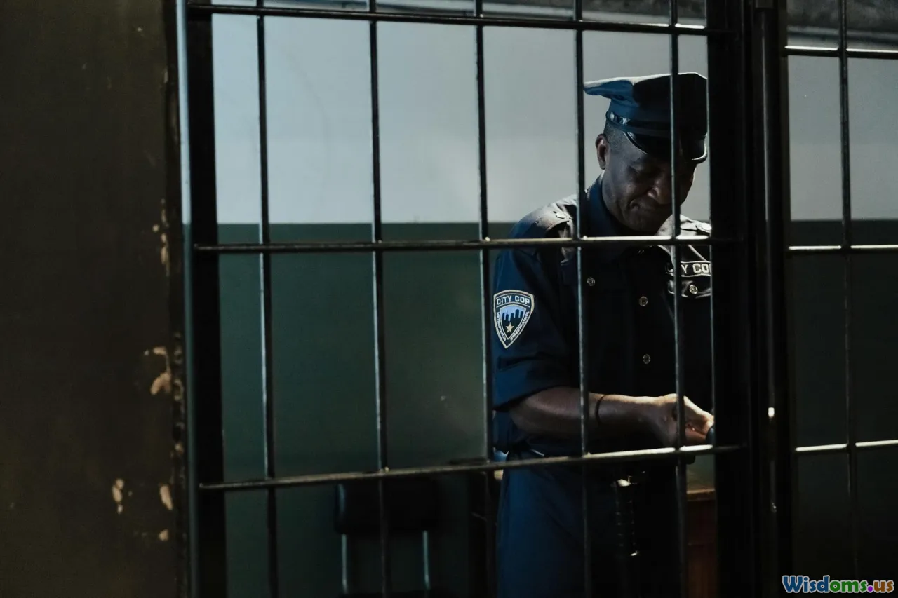 surveillance cameras, security control room, prison guards, monitors