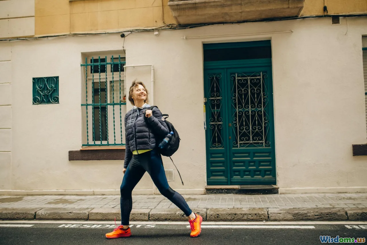 walking health, heart health, active lifestyle, smiling pedestrian